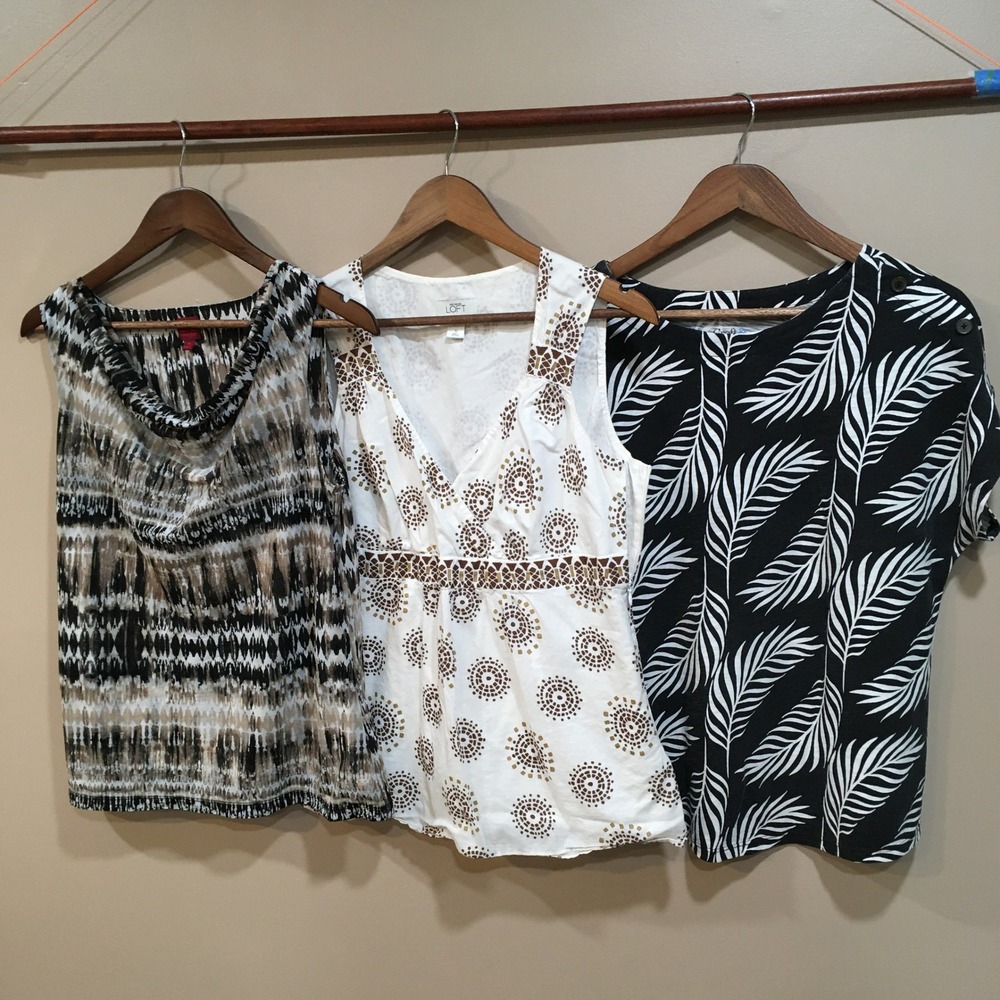 Neutral Print Blouse Top Bundle Womens M Brown Black White Business Casual Lot 3